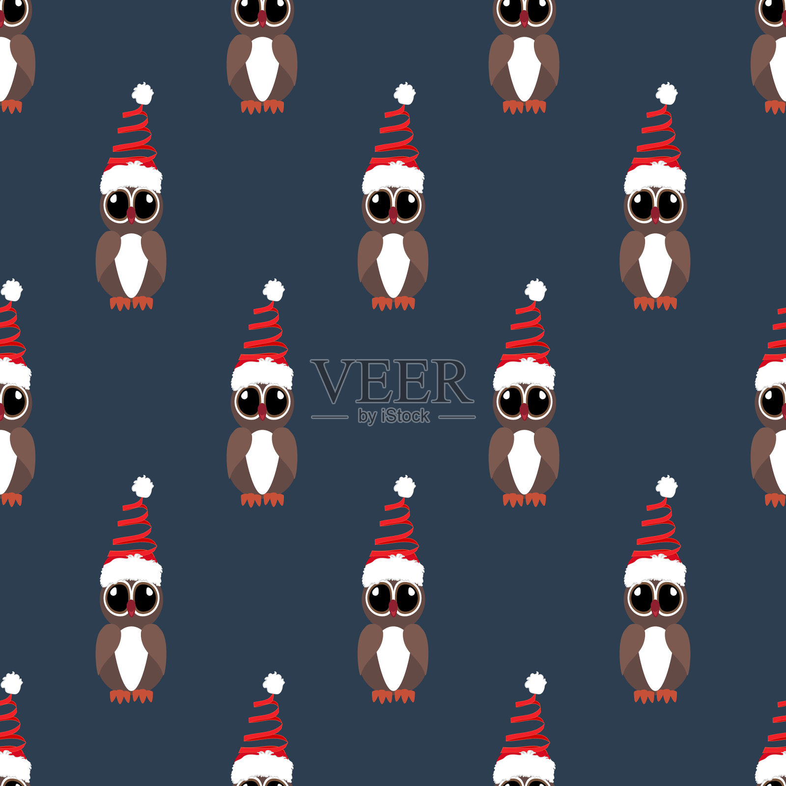 圣诞猫头鹰服装无缝图案插画图片素材
