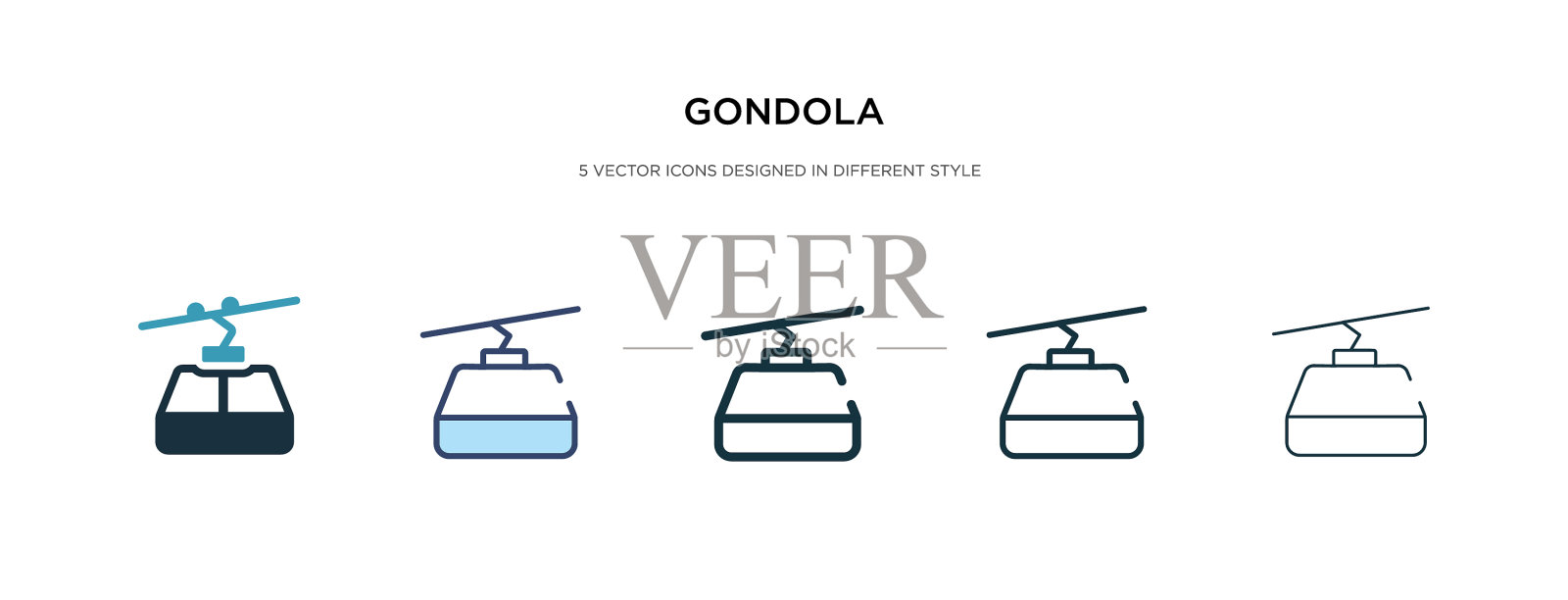 贡多拉图标有两种不同的风格和颜色插画图片素材
