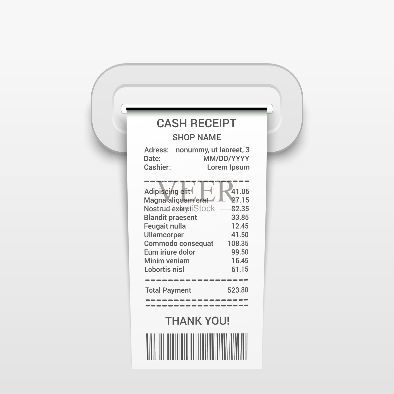 打印购物纸账单模板插画图片素材