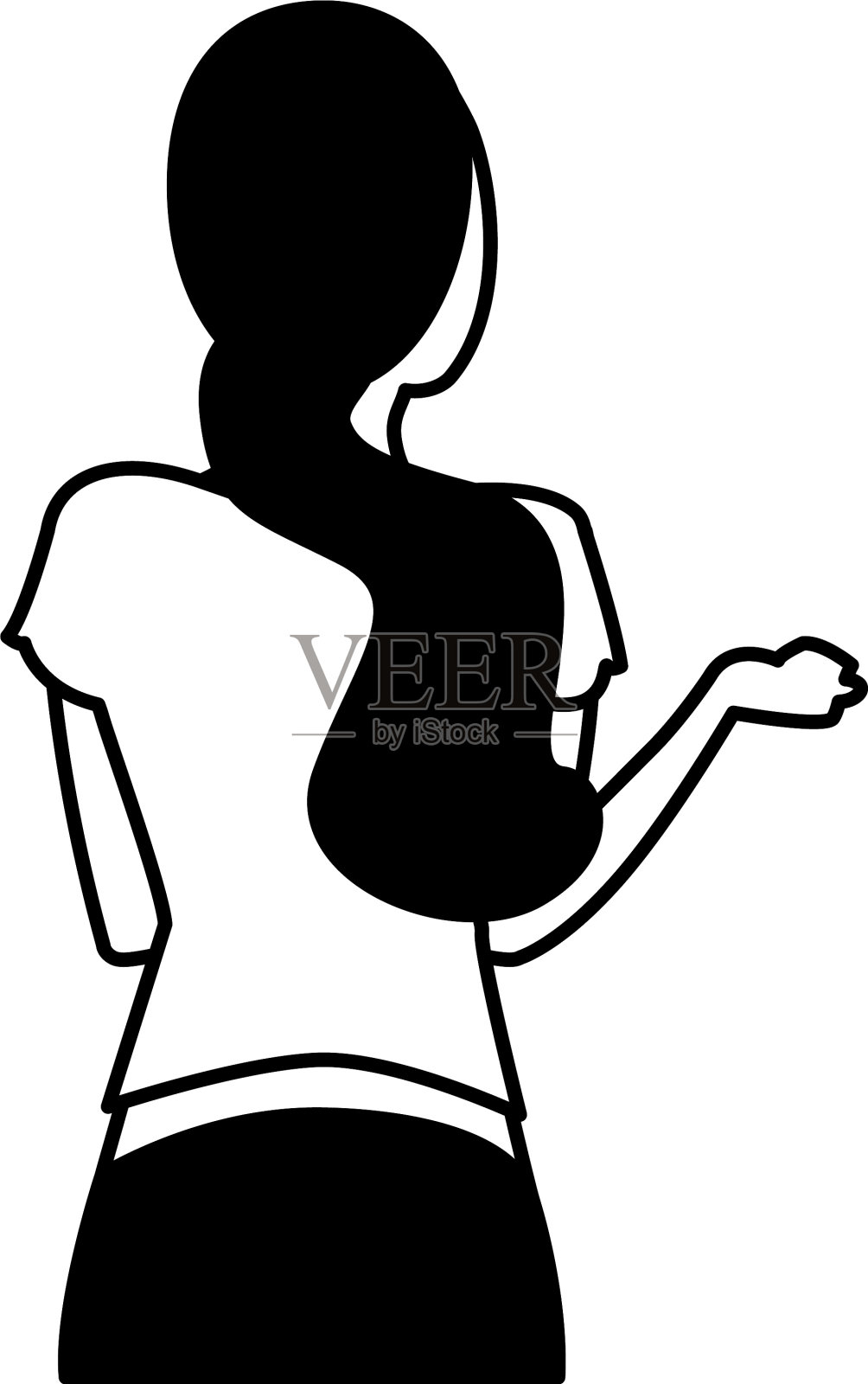 年轻女子在白色背景上的背部位置设计元素图片