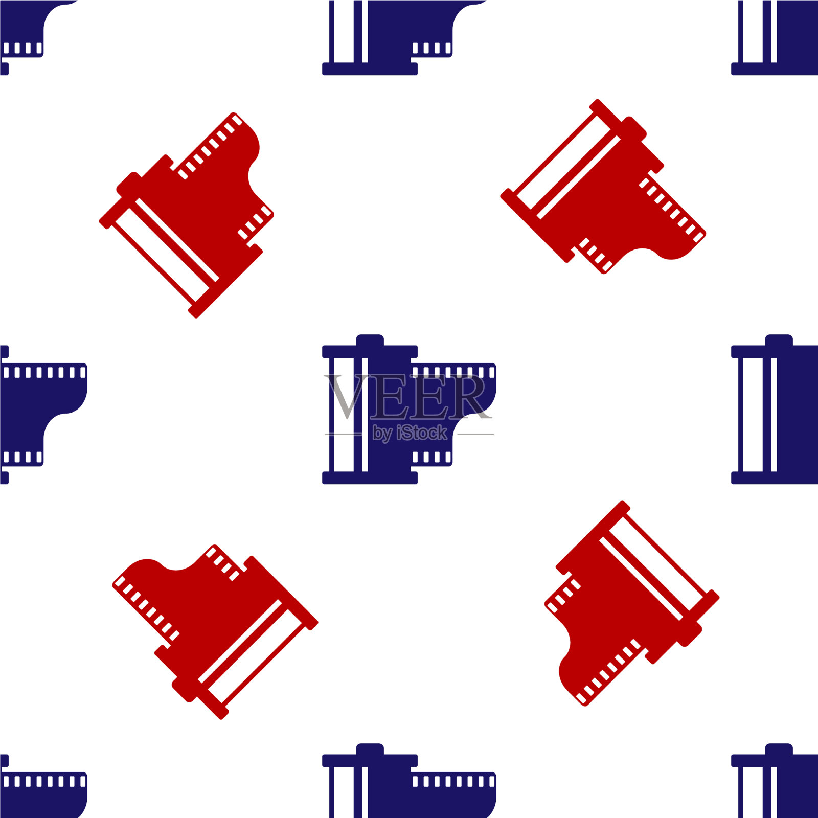 蓝色和红色的老式相机胶卷插画图片素材