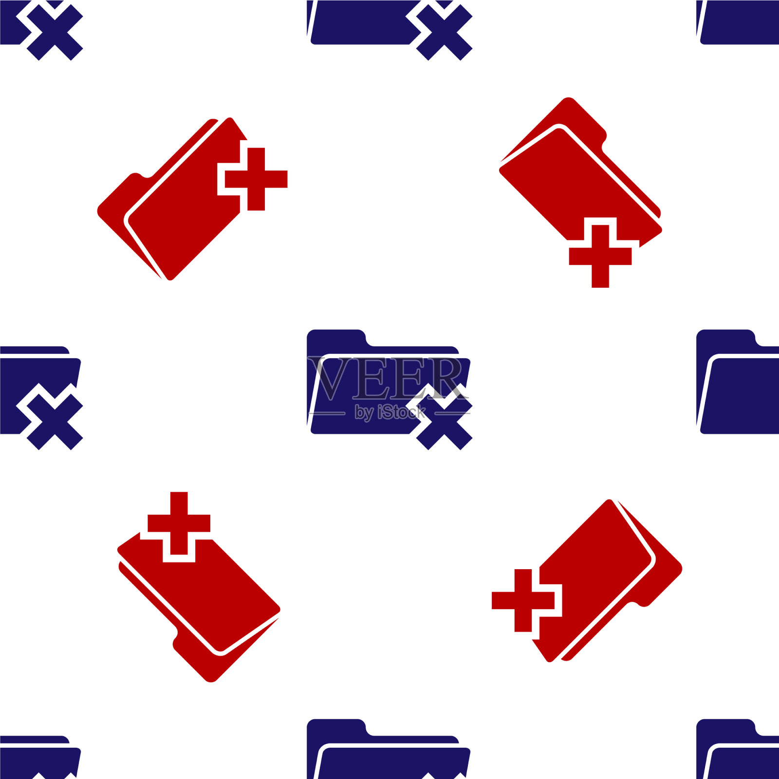 蓝色和红色的删除文件夹图标无缝隔离插画图片素材