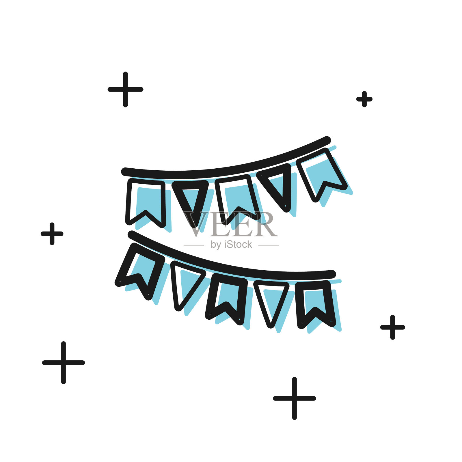 黑色狂欢节花环与旗帜图标孤立插画图片素材