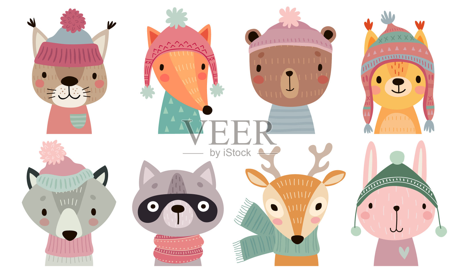 圣诞套可爱的森林动物手绘插画图片素材