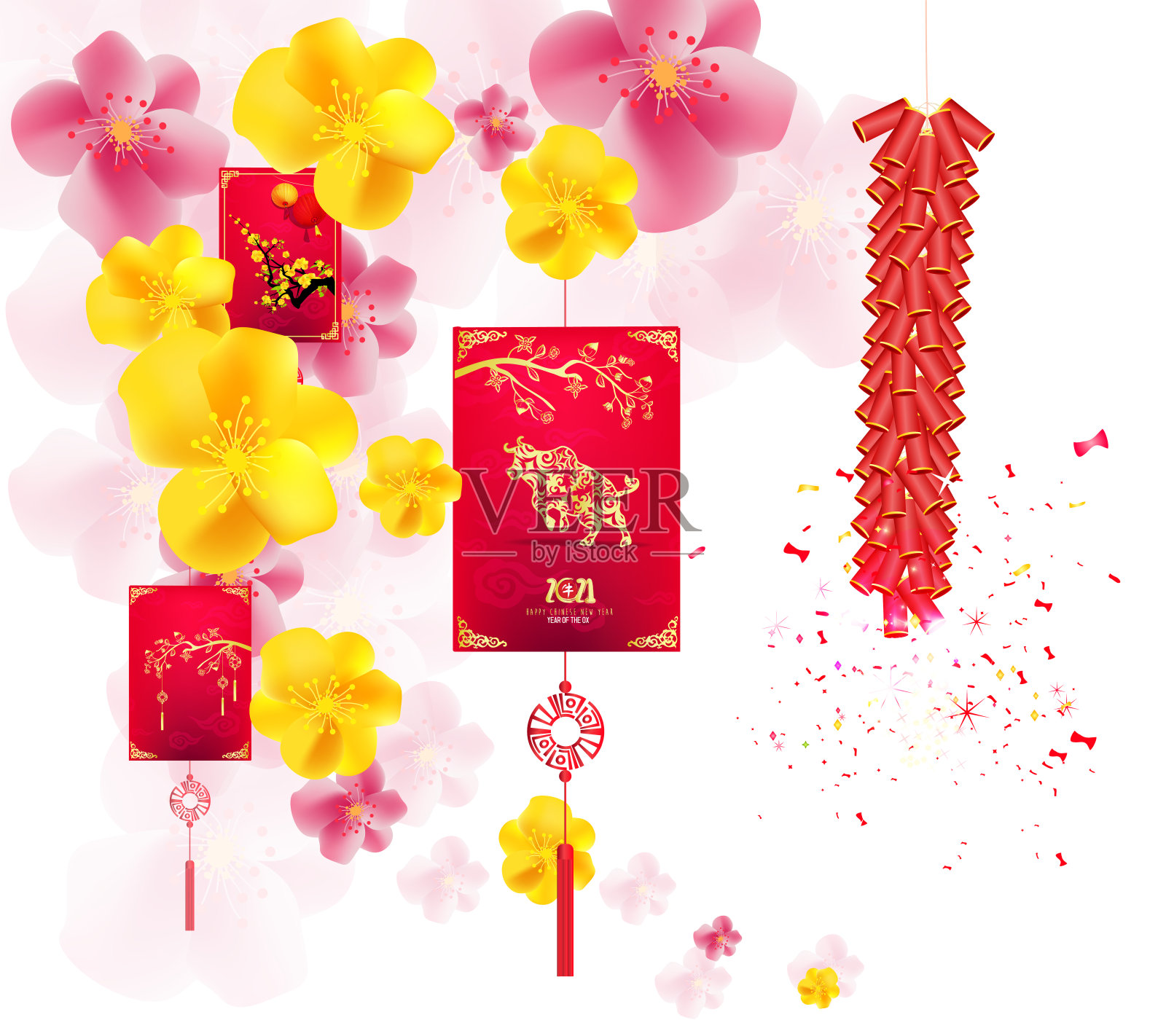 2021年新年快乐。(牛年)插画图片素材