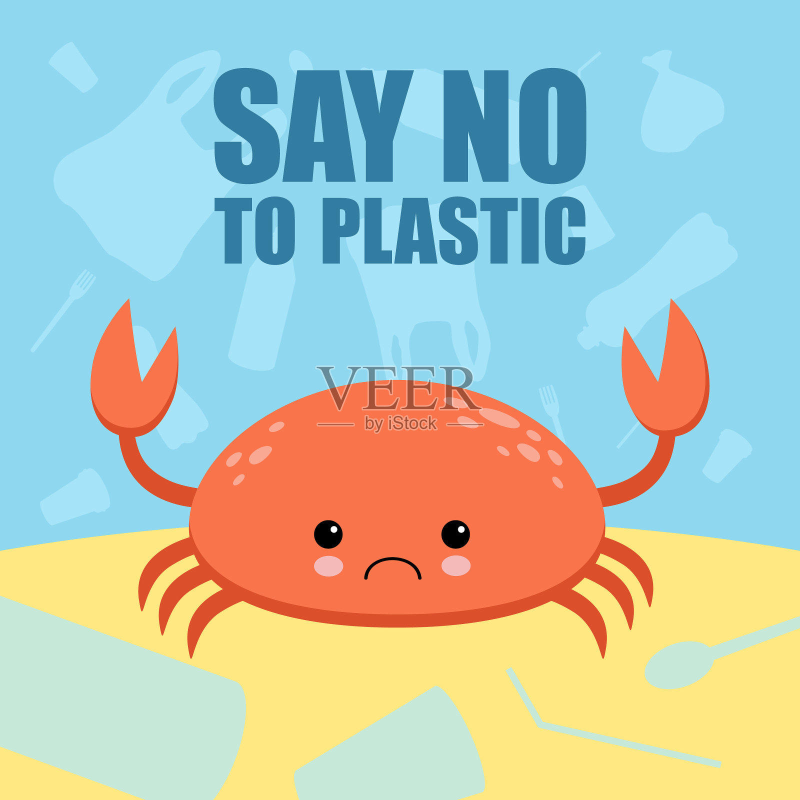 停止塑料污染横幅形象卡通插画图片素材