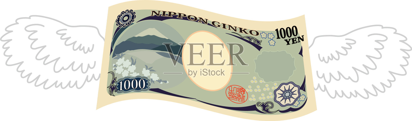背部有羽毛,侧面变形日币1000日元设计元素图片