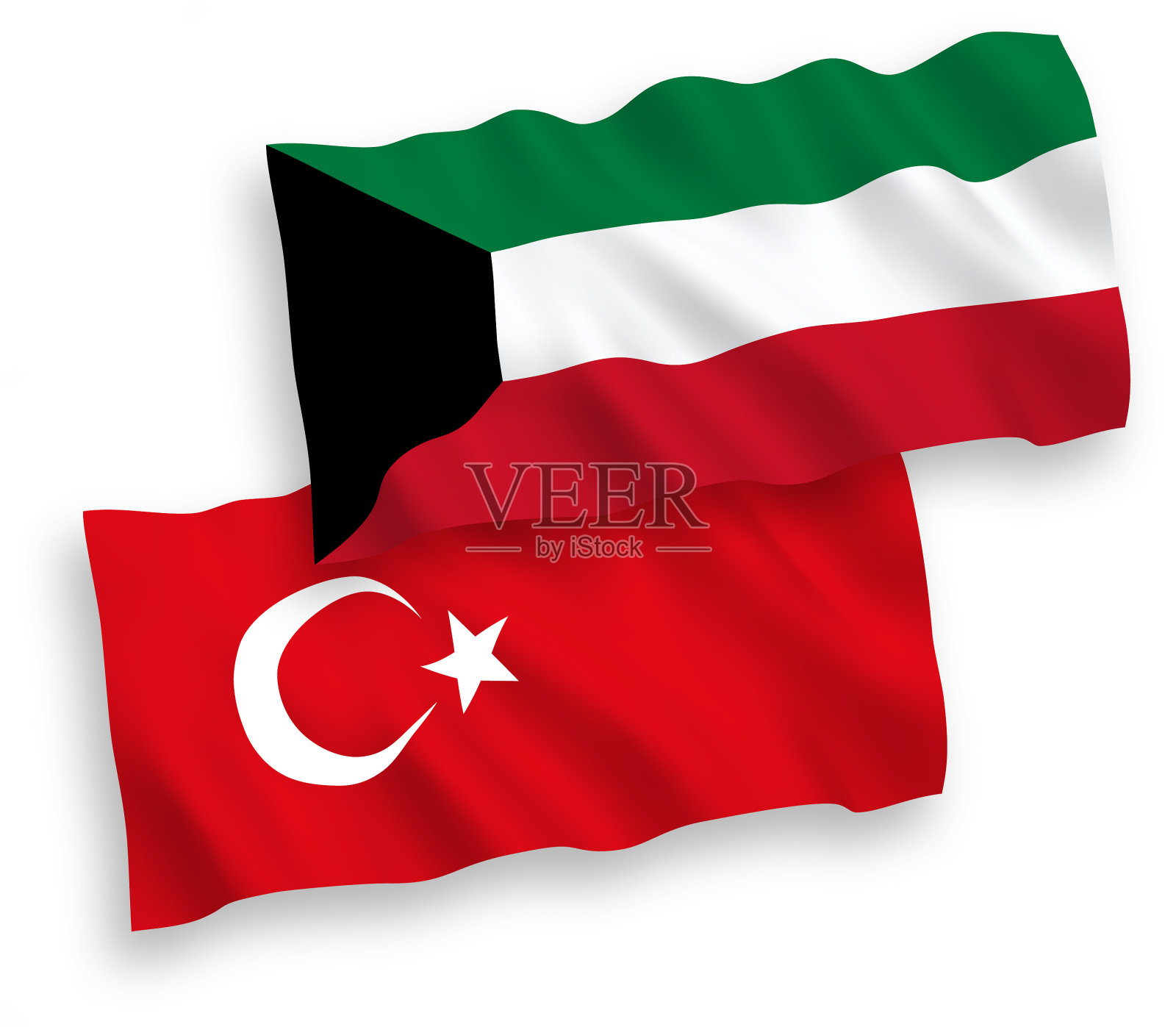 以白色为背景的土耳其和科威特国旗设计元素图片