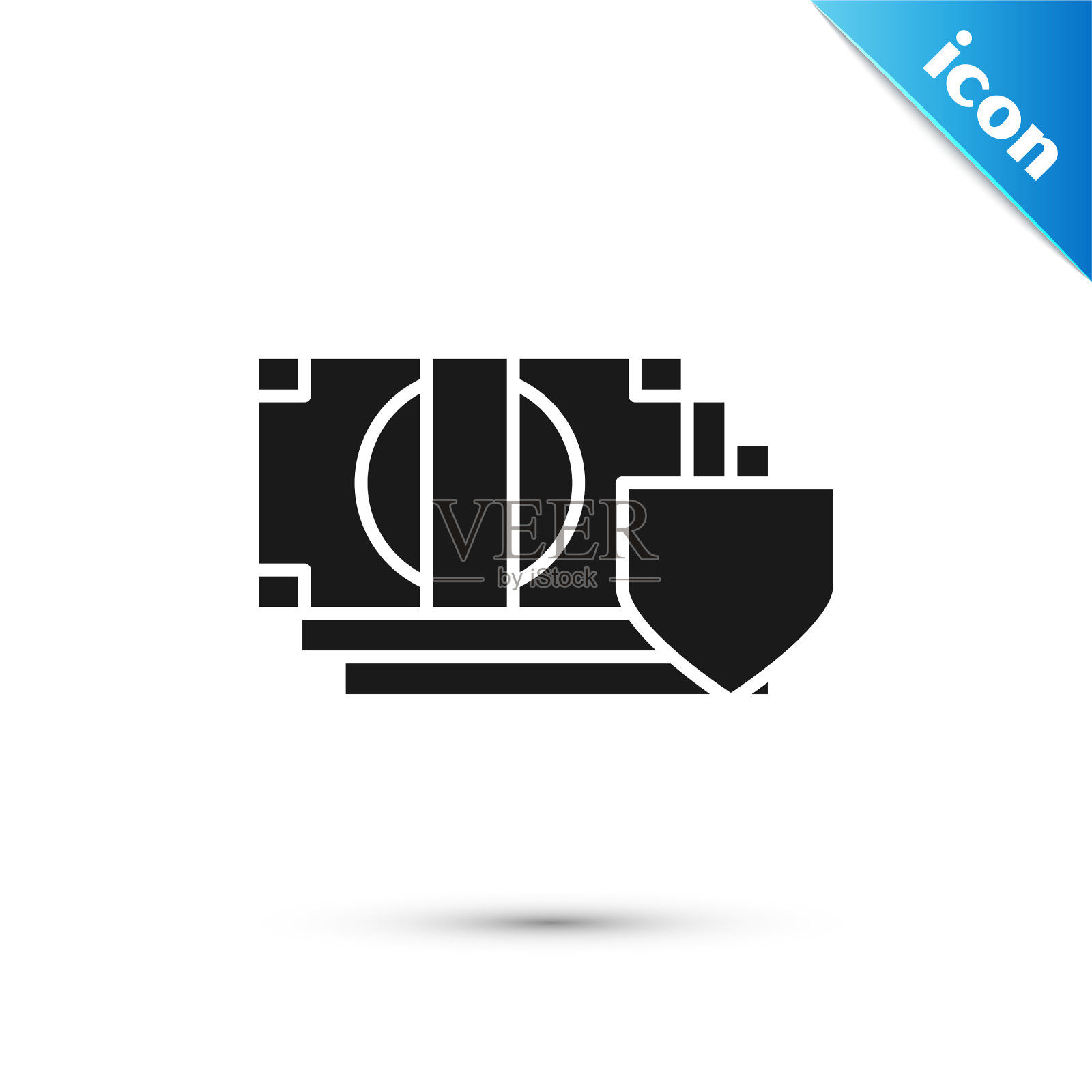 黑钱与盾牌图标隔离在白色图标素材