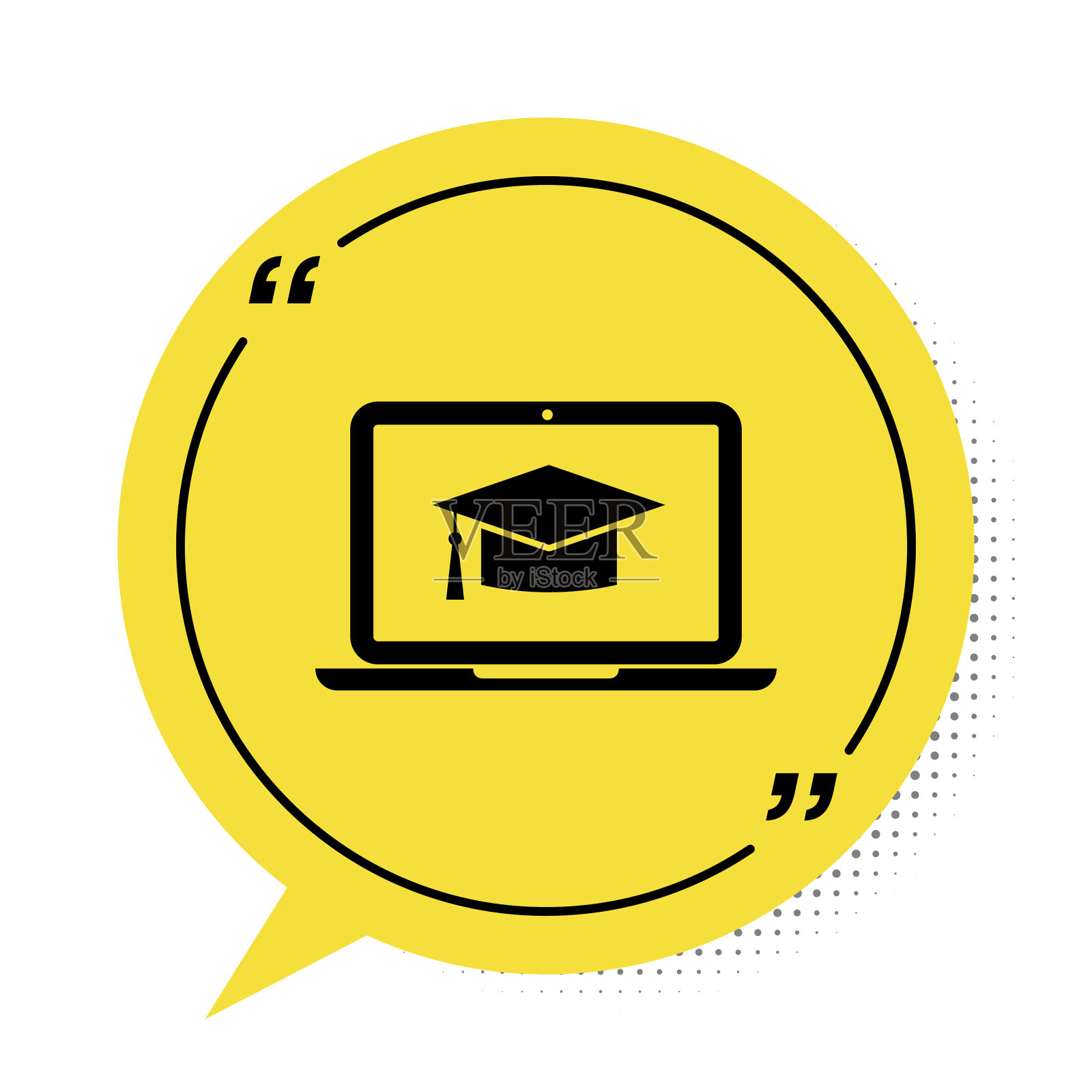 黑色毕业帽上的屏幕笔记本图标插画图片素材