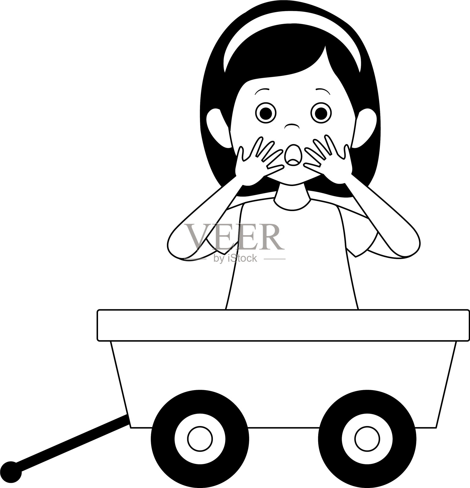 卡通惊奇的女人在玩具马车图标插画图片素材