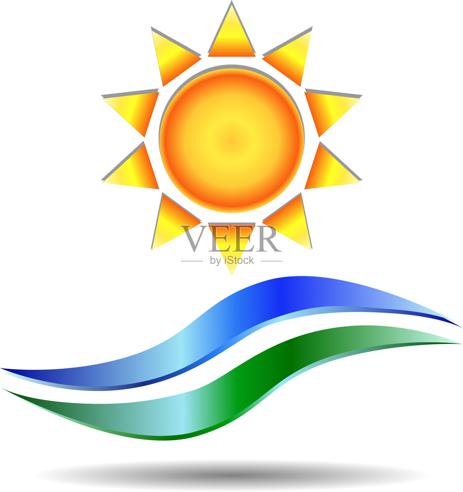 标志与现实的形象,太阳和波浪插画图片素材