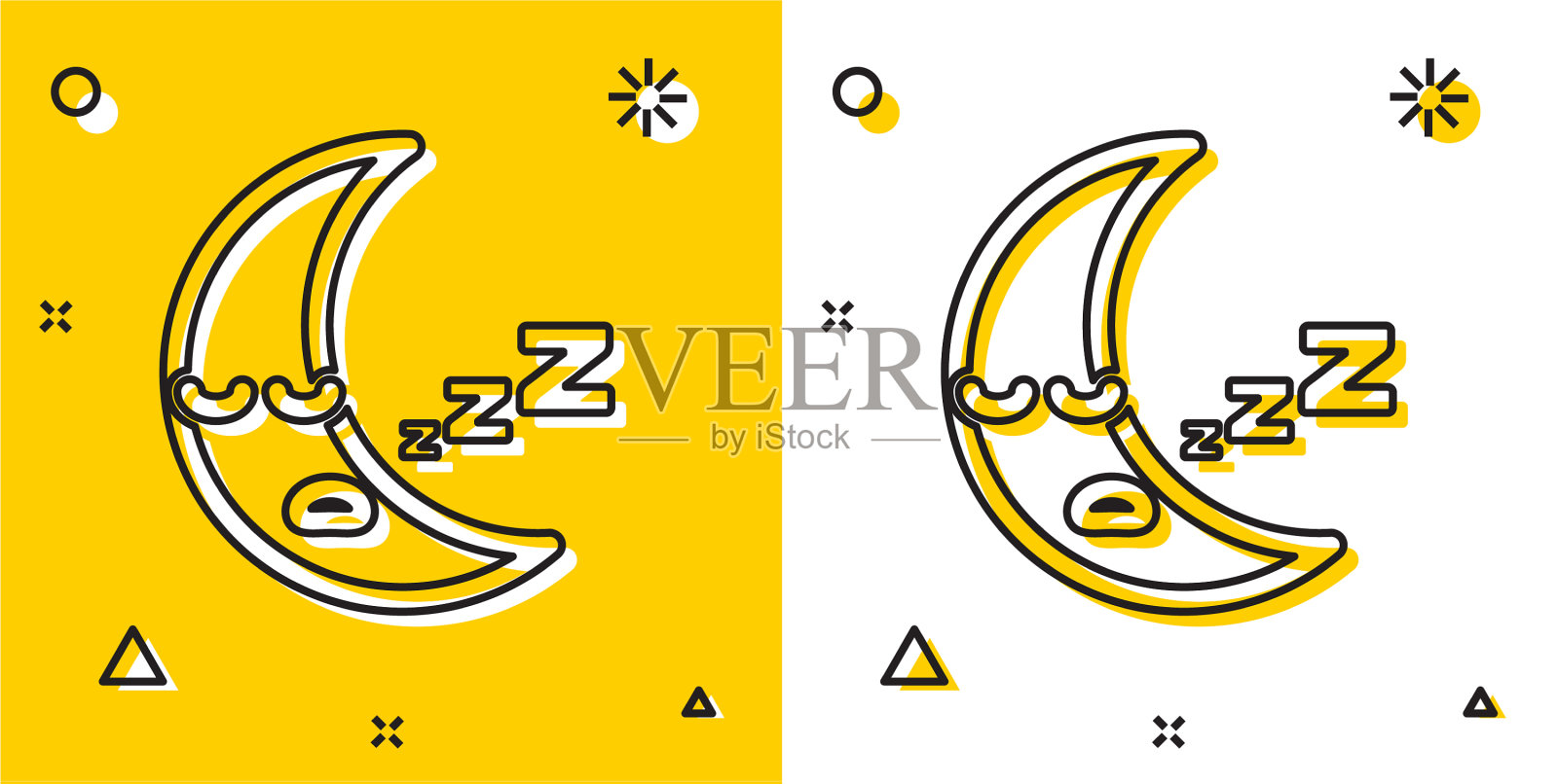 黑色月亮图标孤立在黄色和白色插画图片素材