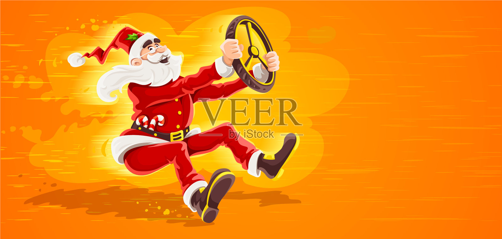 圣诞老人开车插画图片素材