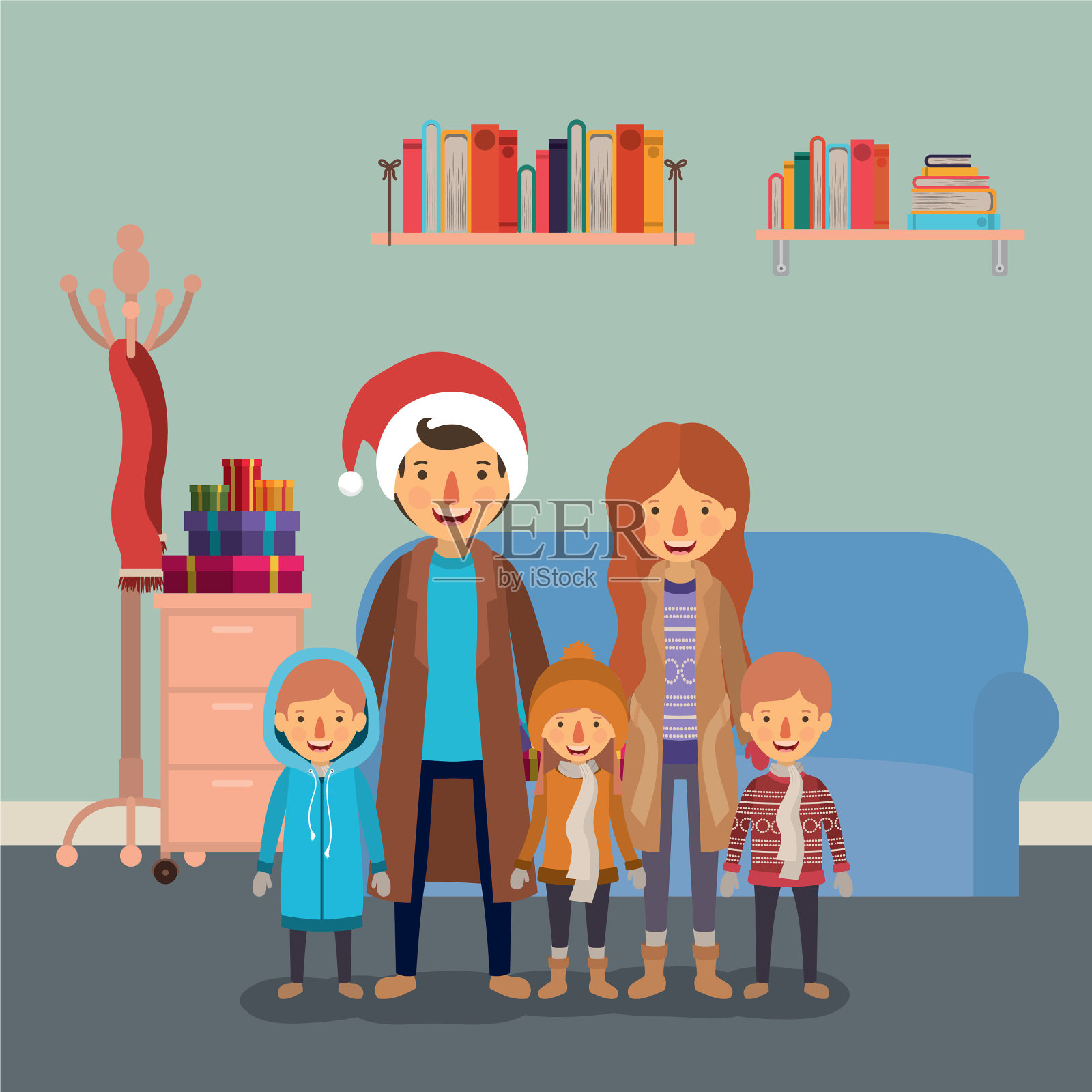 家庭成员在庆祝圣诞节插画图片素材