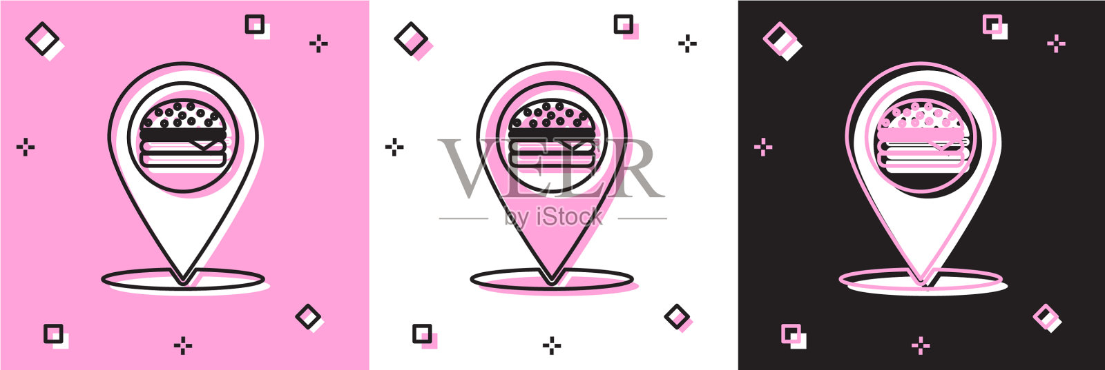设置地图指针与快餐汉堡图标插画图片素材