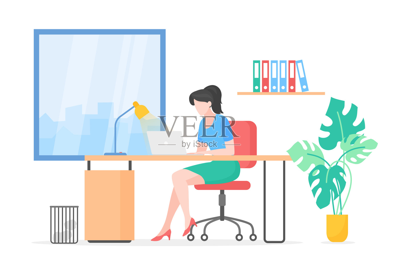 用笔记本电脑工作的女士设计元素图片