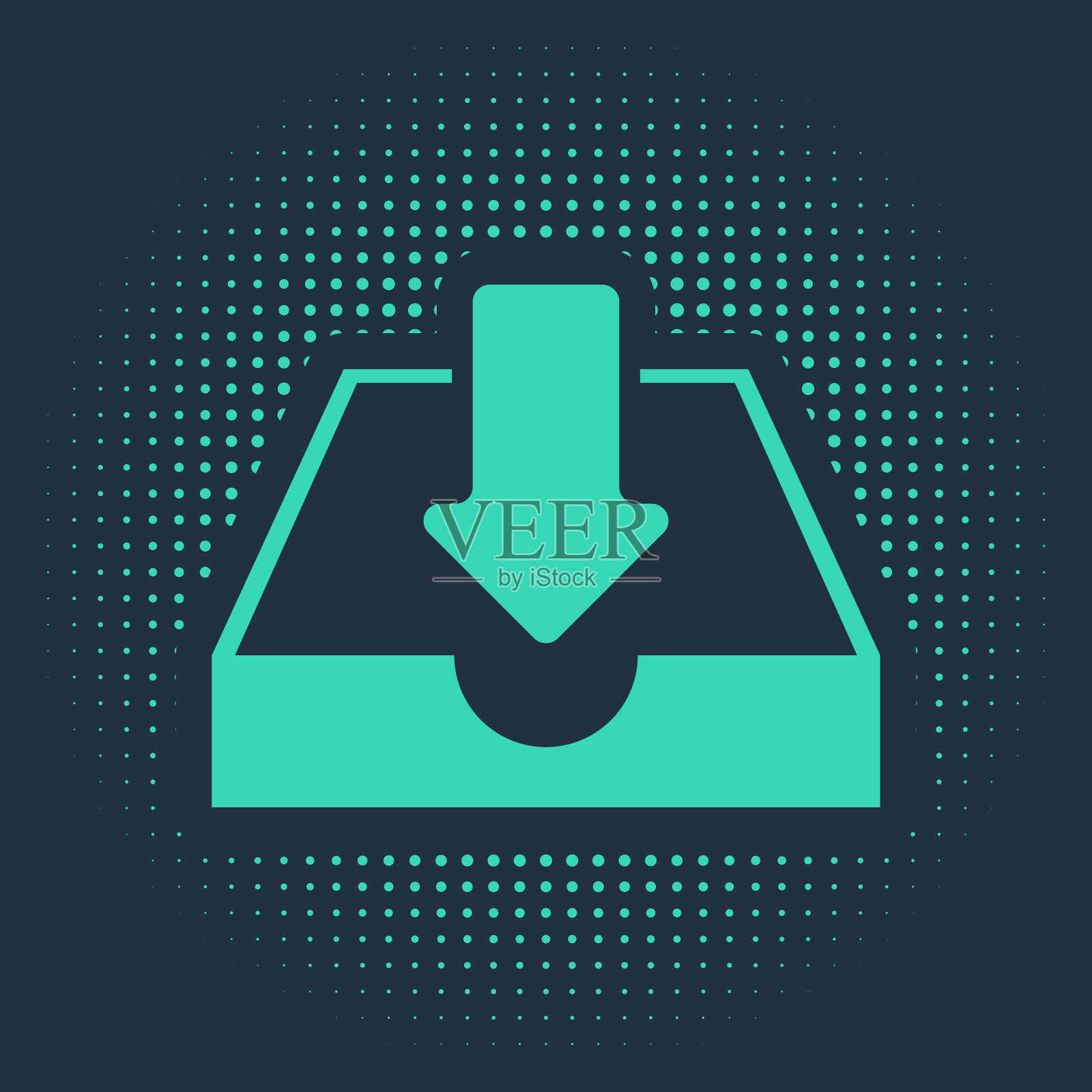 绿色的下载收件箱图标隔离在蓝色插画图片素材