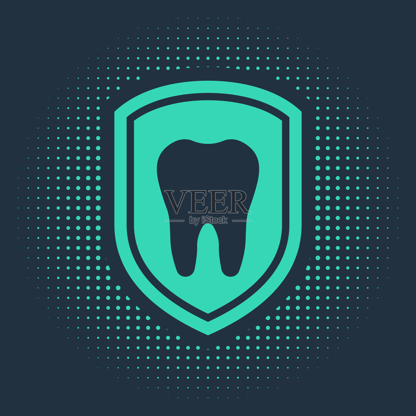 绿色牙齿保护图标隔离在蓝色插画图片素材