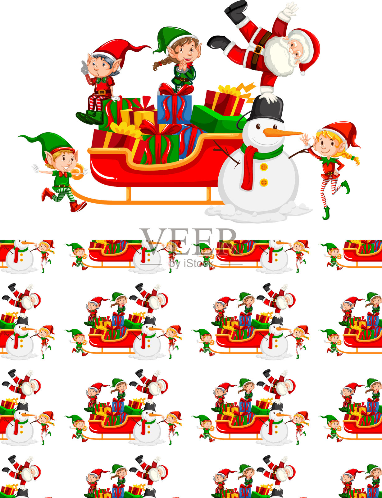 无缝背景设计,圣诞老人在雪橇上插画图片素材