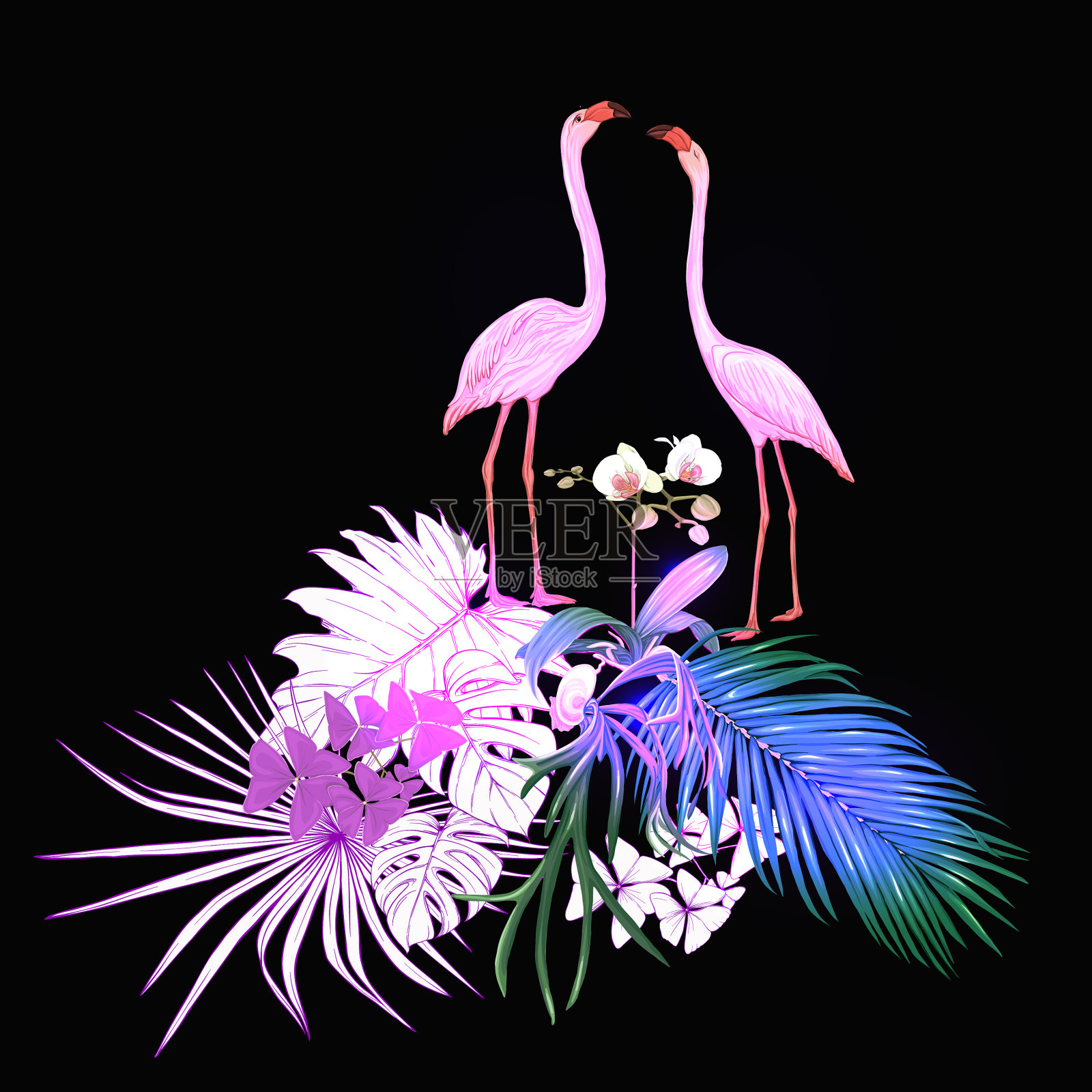 一种合成热带植物棕榈叶插画图片素材