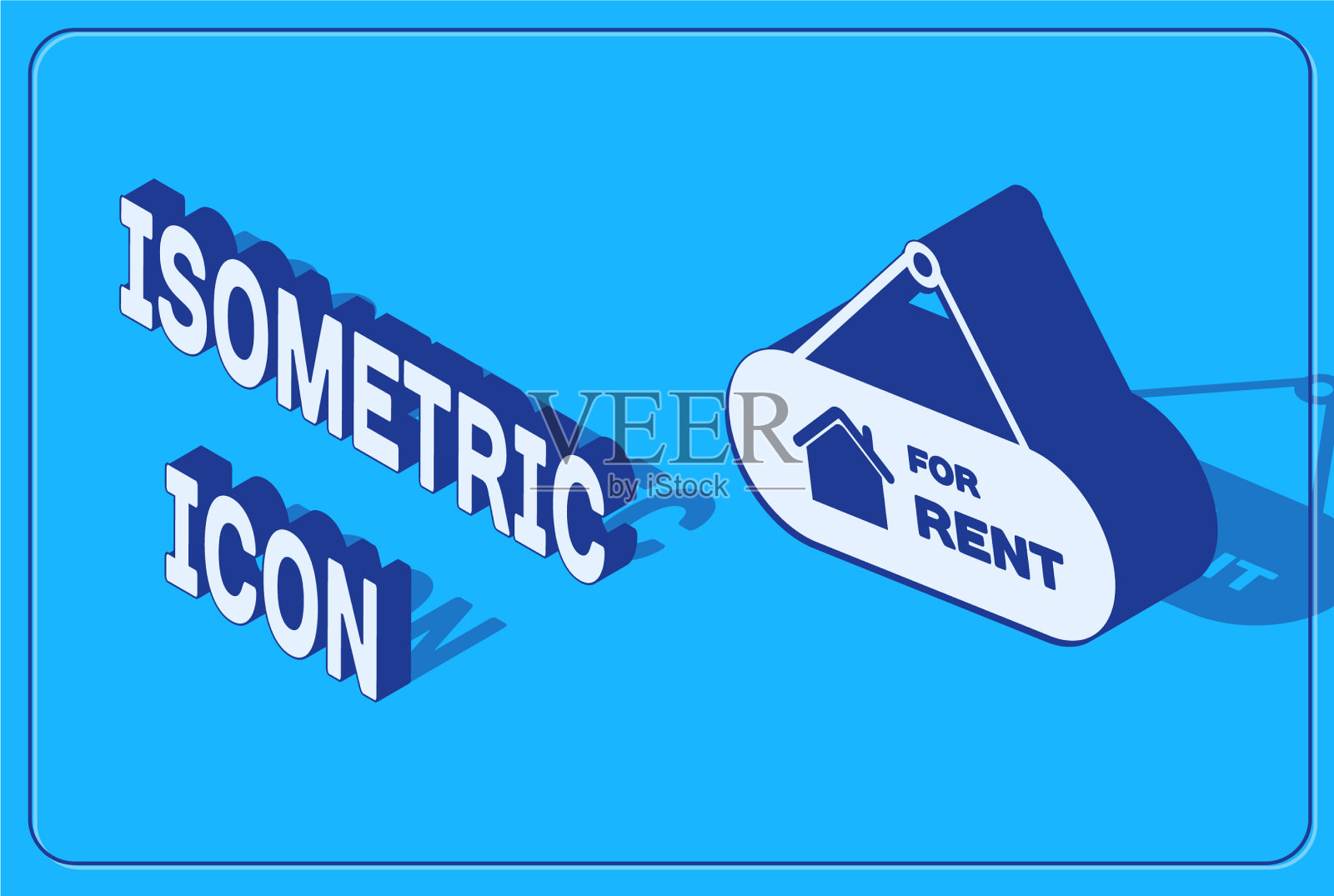 等距悬挂标志与文字租赁图标插画图片素材