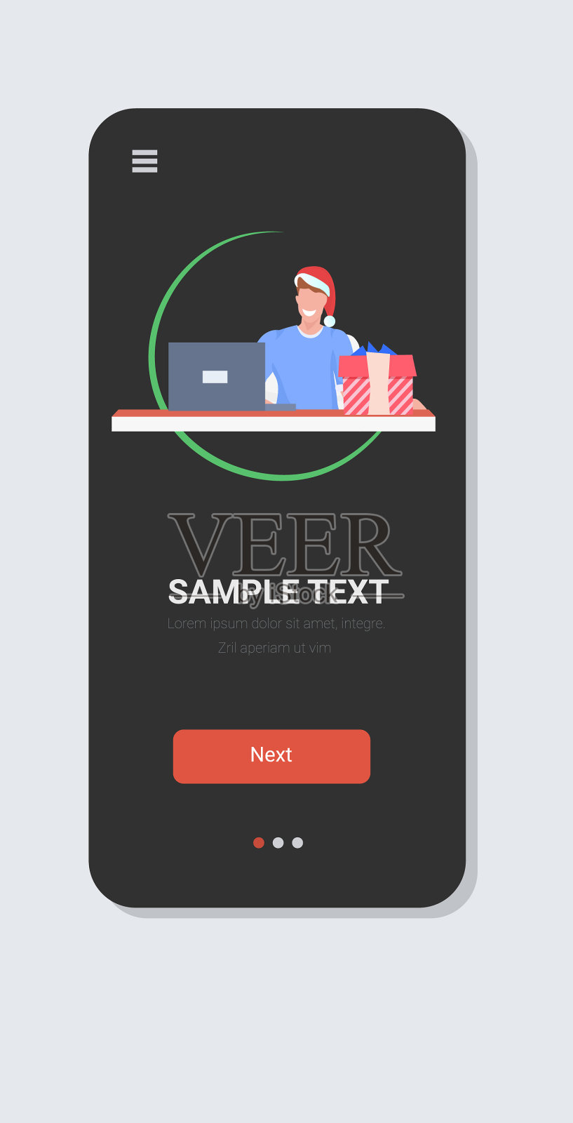商人戴着圣诞老人的帽子坐在工作场所插画图片素材