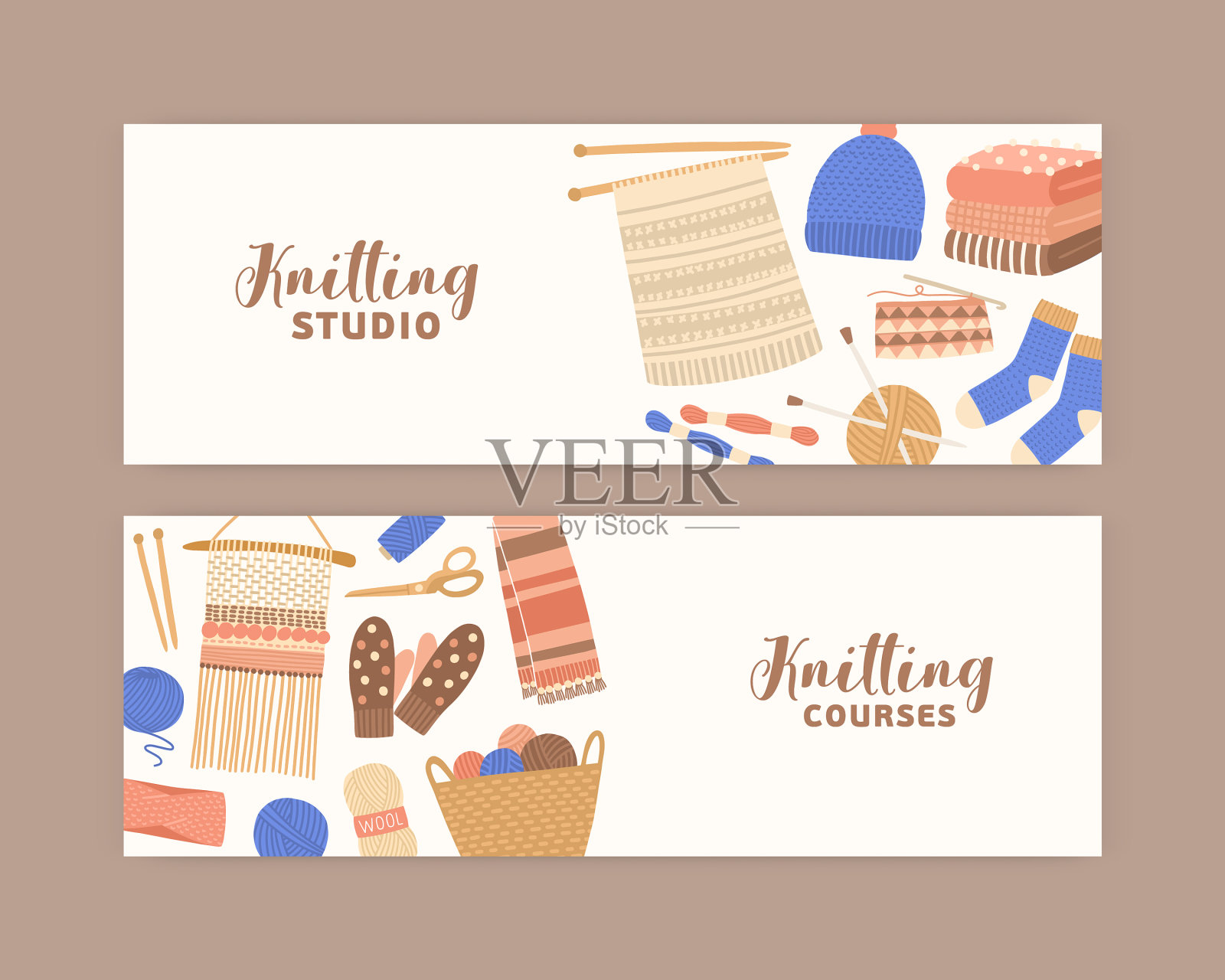 针织和钩针横幅扁平模板设计模板素材