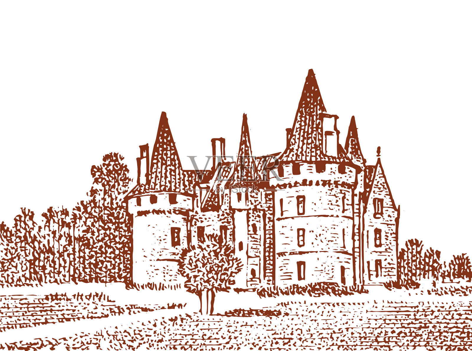 在草地上有一座皇家城堡插画图片素材