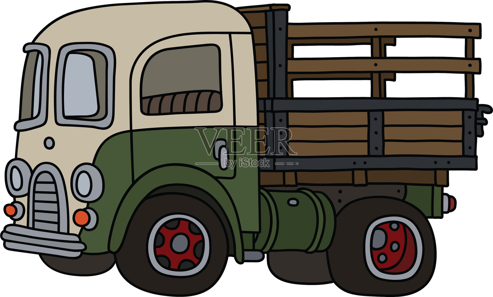 有趣的绿色奶油色老卡车设计元素图片