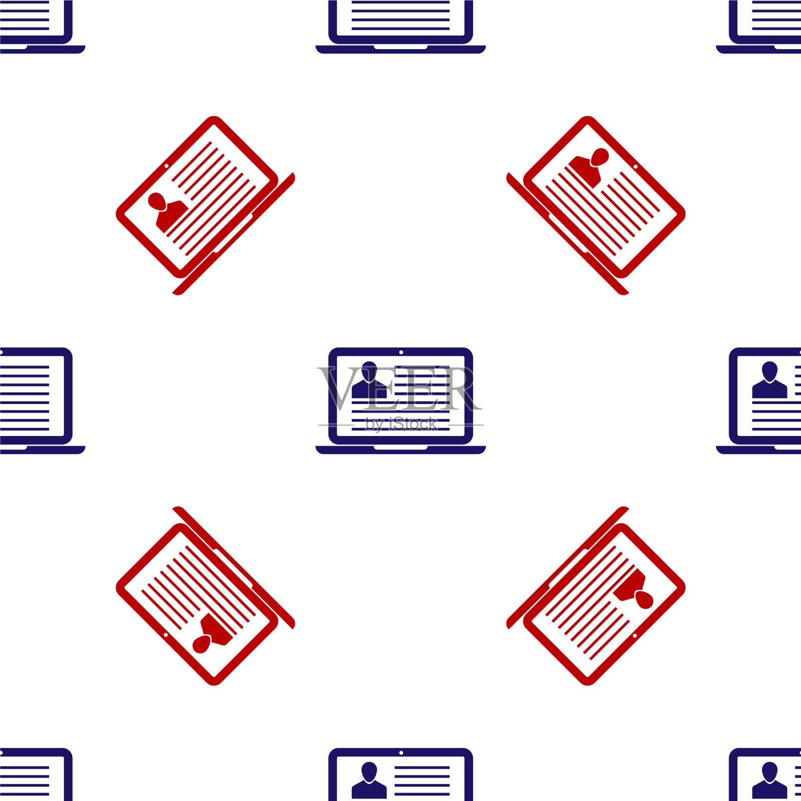 蓝色和红色笔记本电脑,简历图标隔离插画图片素材