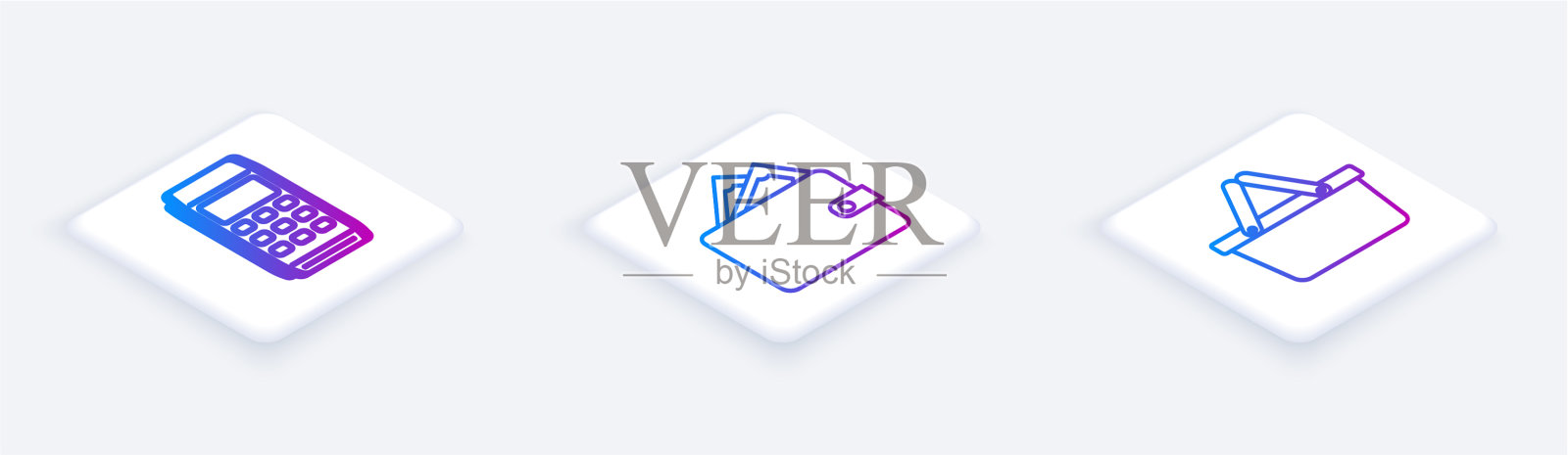 设置pos终端钱包与等距线图标素材