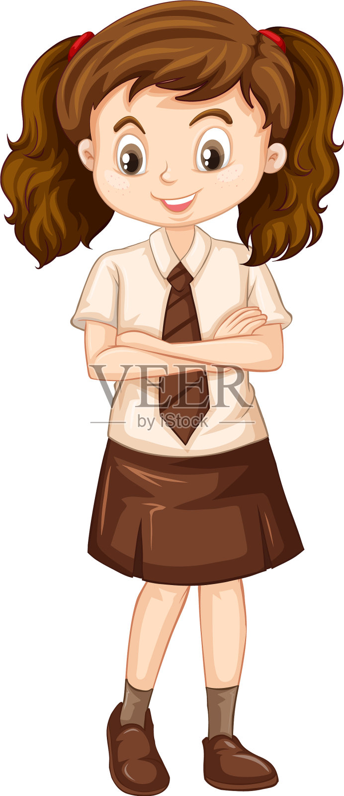 一个穿着棕色制服的快乐女孩设计元素图片
