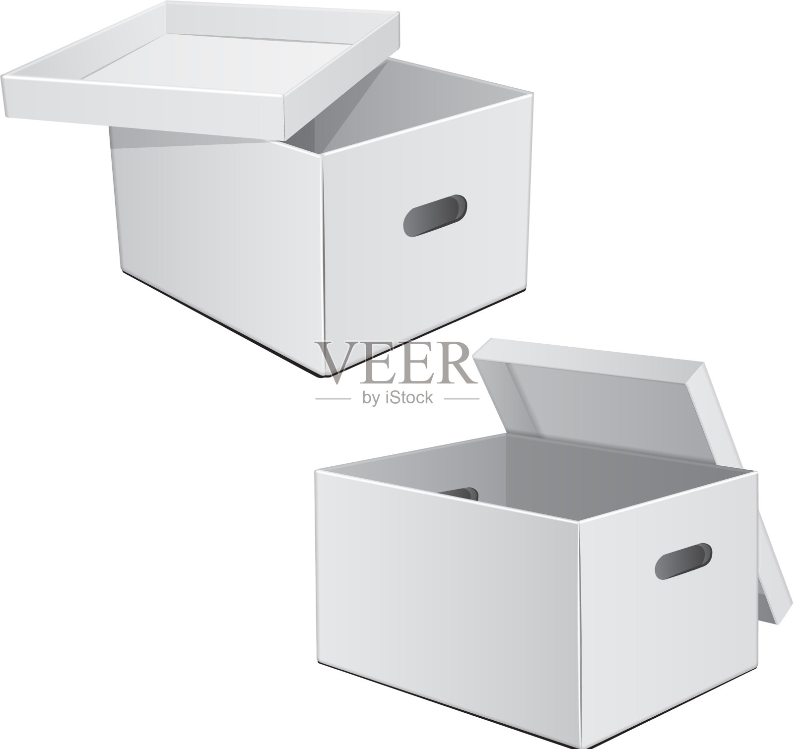 设置白色硬纸盒,盒子上有手的孔设计元素图片