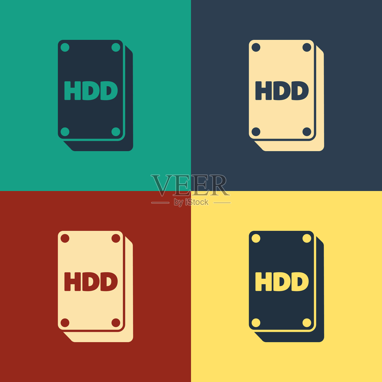 彩色硬盘驱动器HDD图标隔离颜色插画图片素材