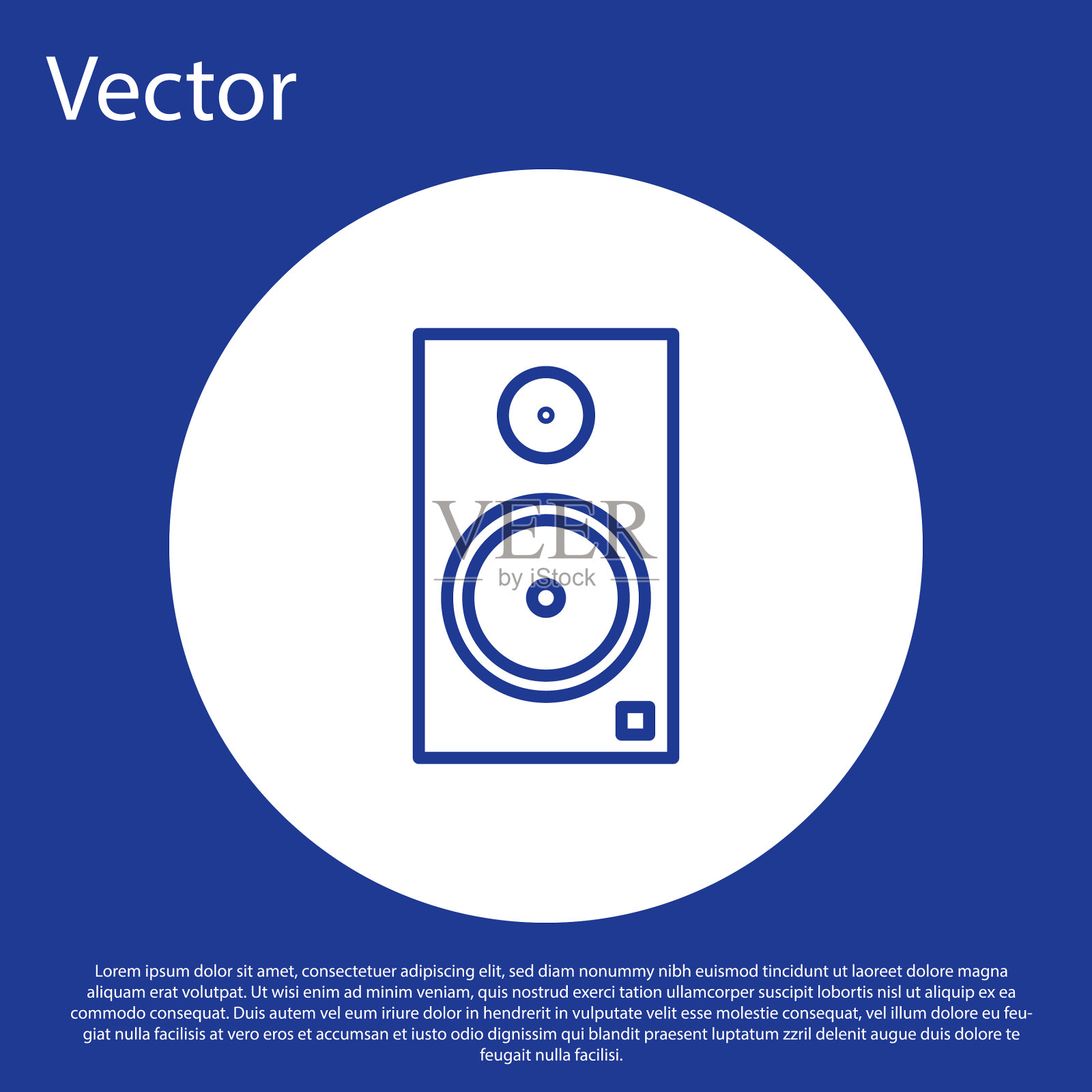 蓝线立体声扬声器图标隔离在蓝色插画图片素材