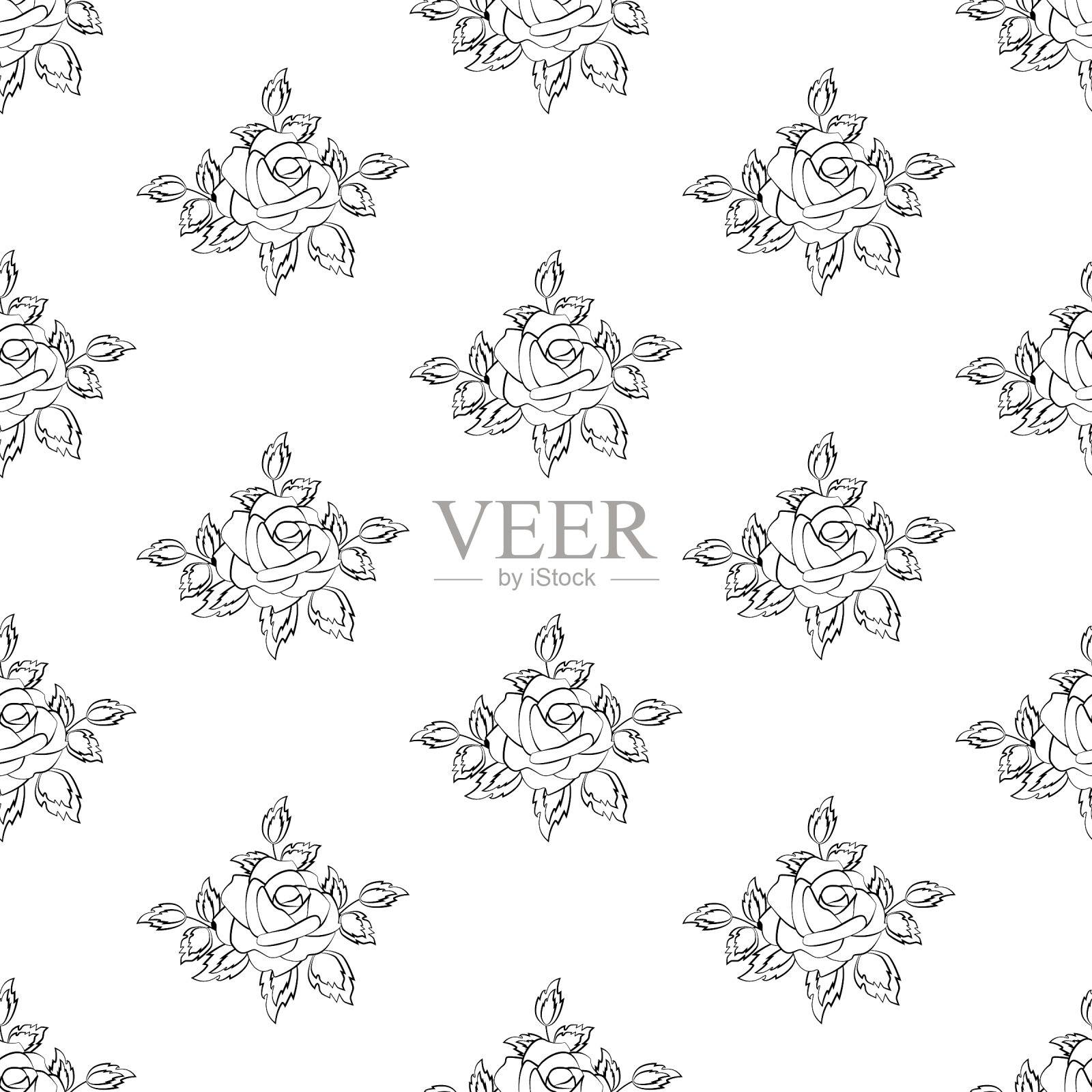 玫瑰花蕾花轮廓无缝图案插画图片素材