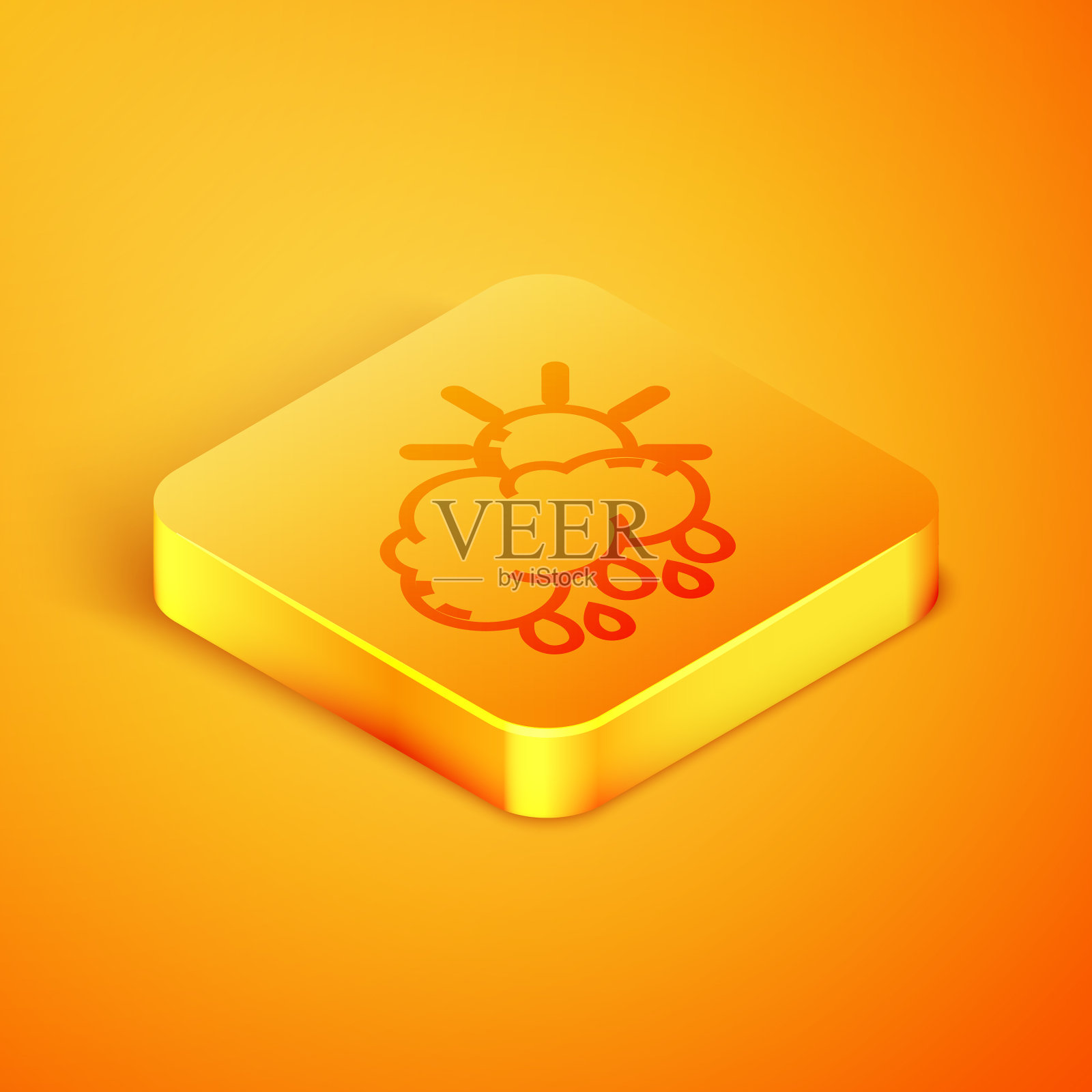 等距线云与雨和太阳的图标图标素材