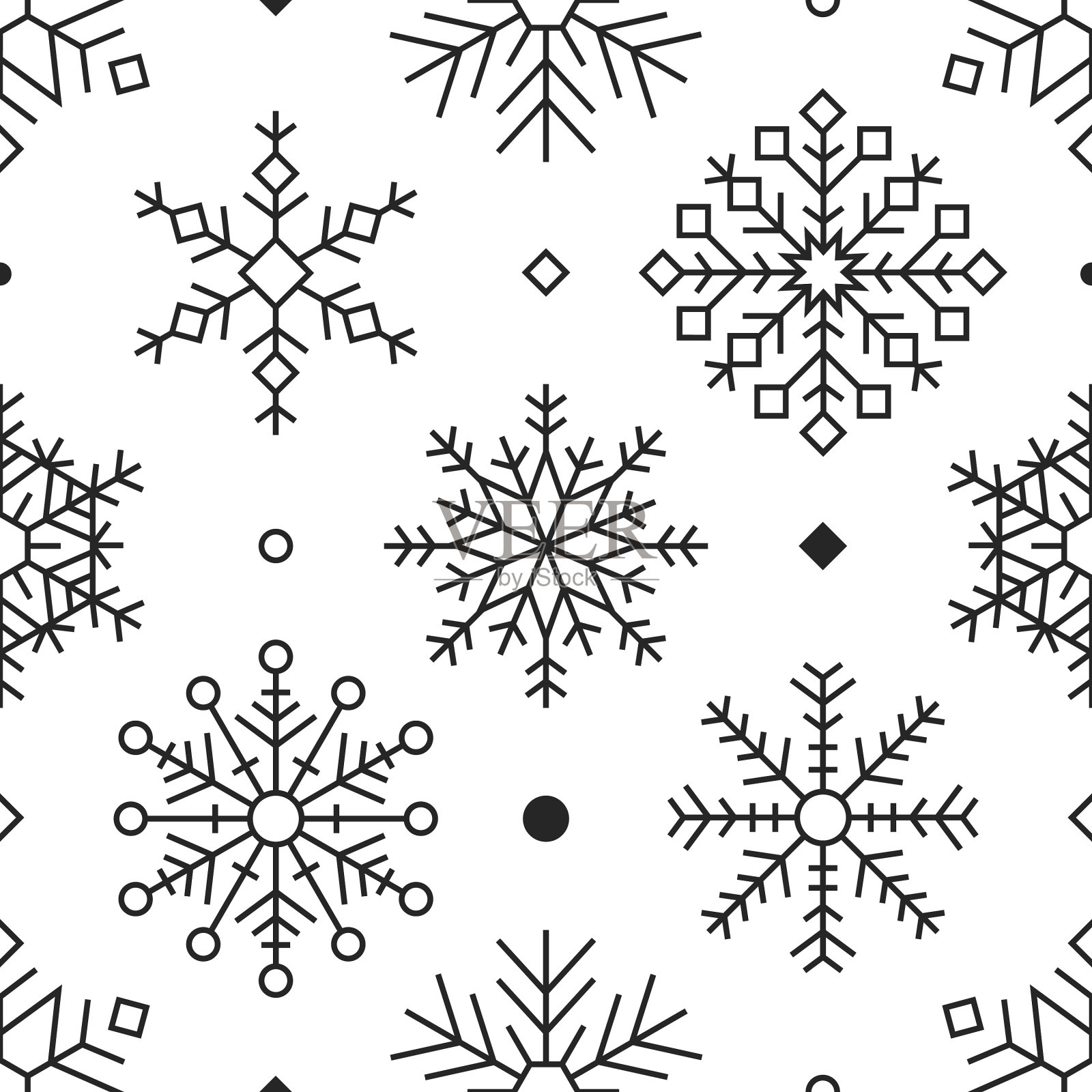 平面无缝图案与雪花绘图插画图片素材