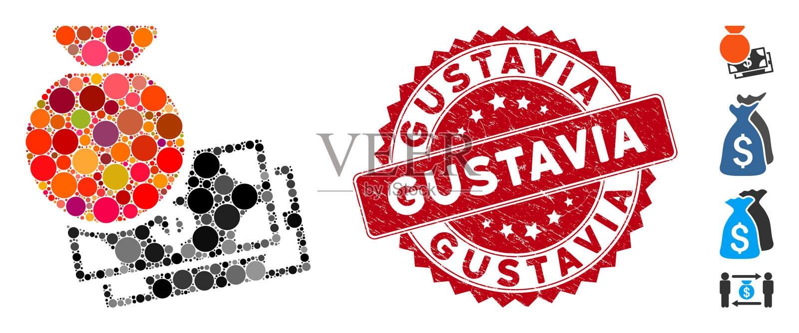 马赛克首都图标与刮花古斯塔维亚邮票插画图片素材