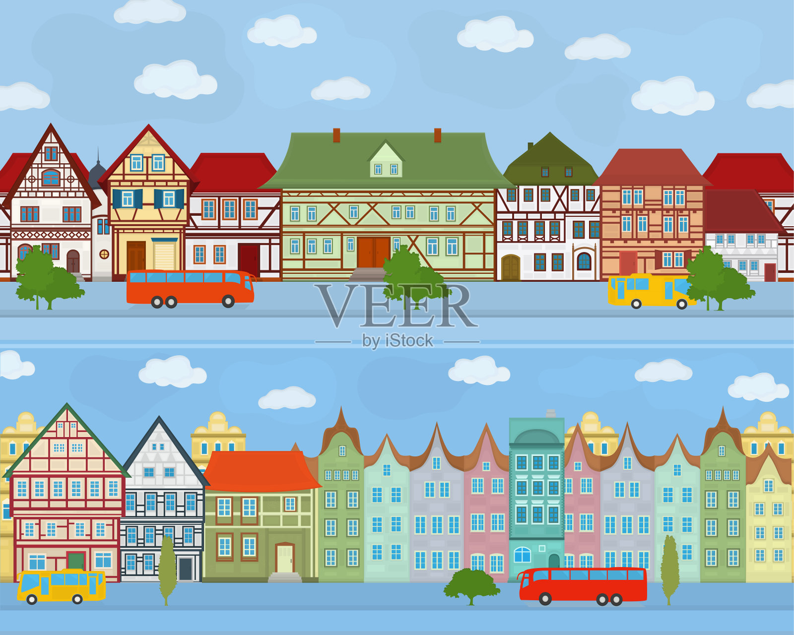 城市景观与传统建筑。插画图片素材