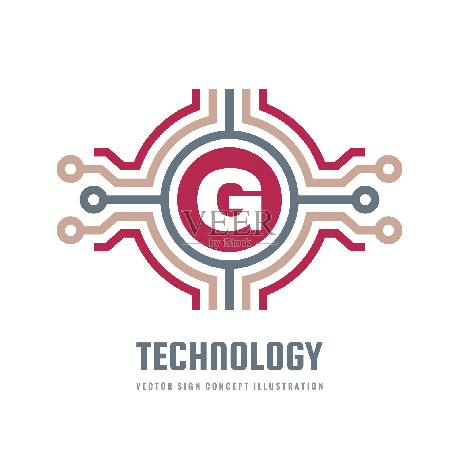 技术概念标识设计元素。电子计算机网络通信符号。字母G标志。矢量插图。插画图片素材