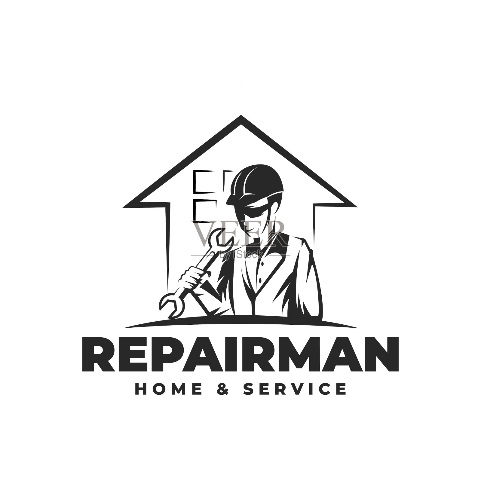 修理工上门服务与扳手标志插画图片素材