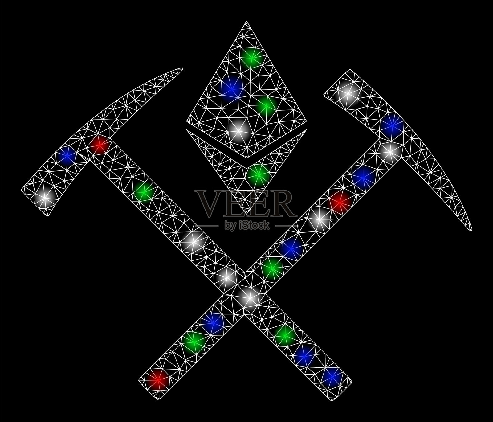 明亮的网格骨架以太坊采矿锤插画图片素材