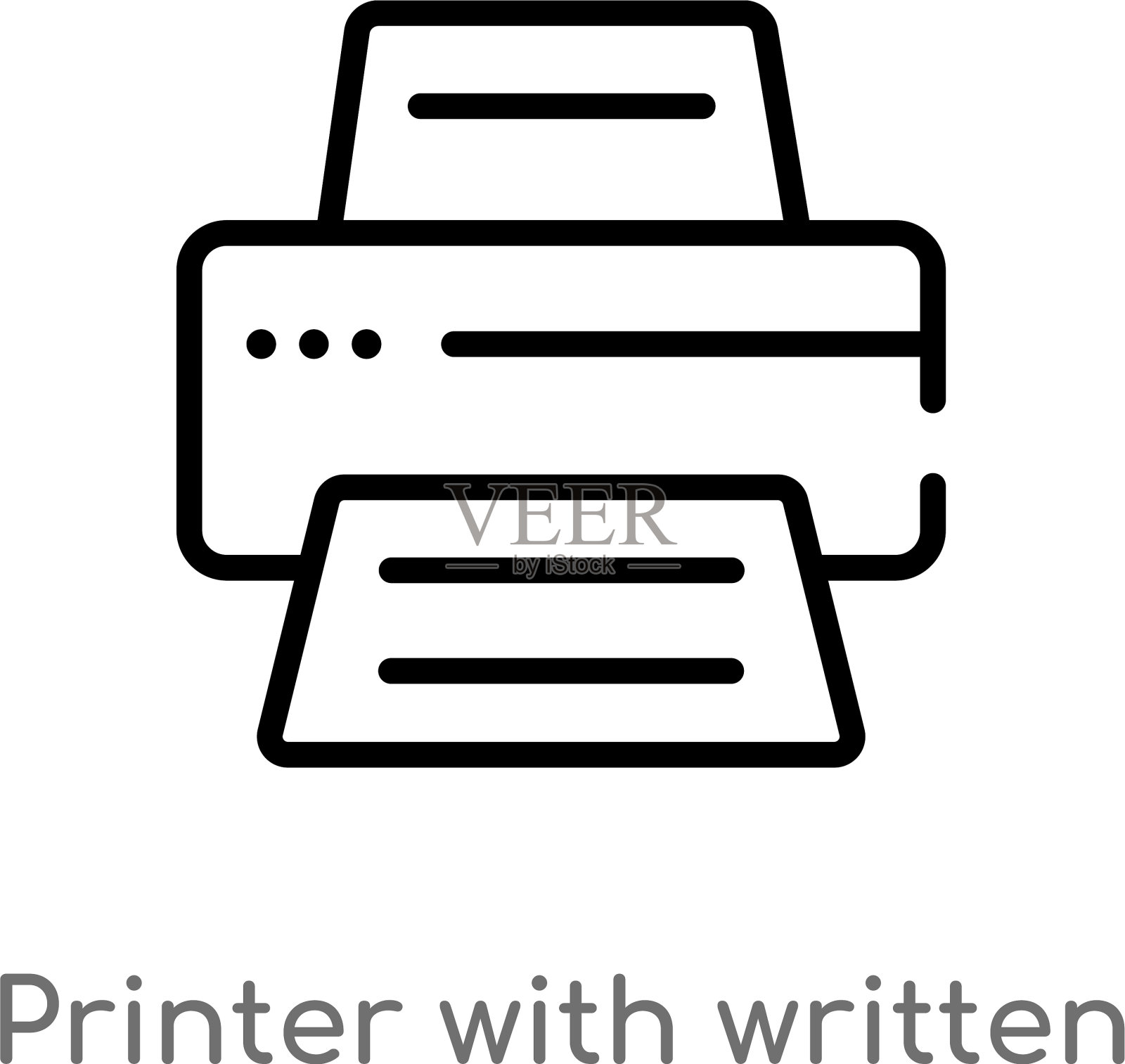 提纲打印机与书面纸图标隔离插画图片素材