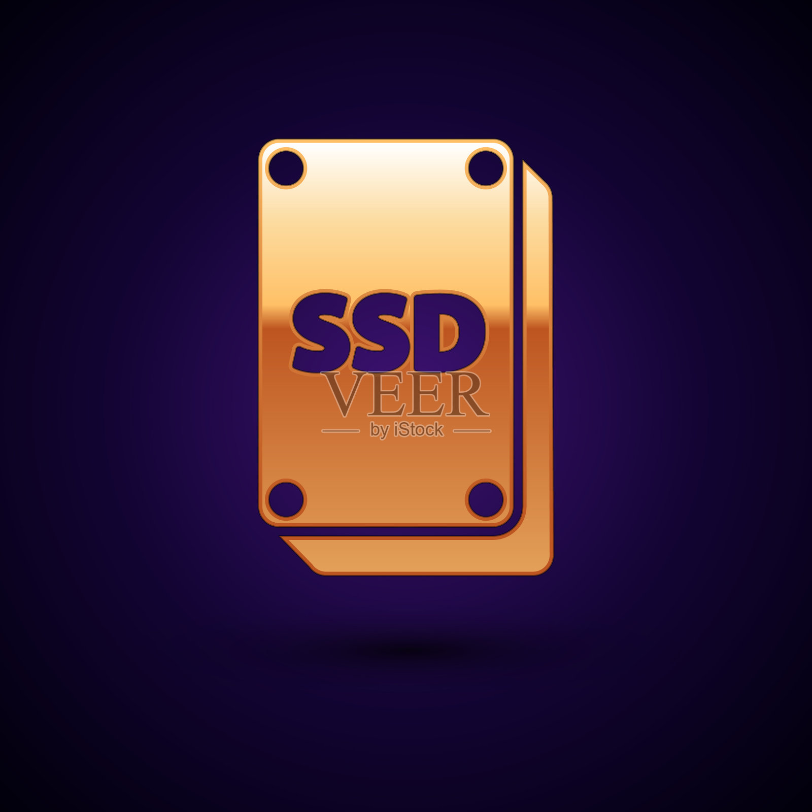 金色SSD卡图标隔离在深蓝色插画图片素材