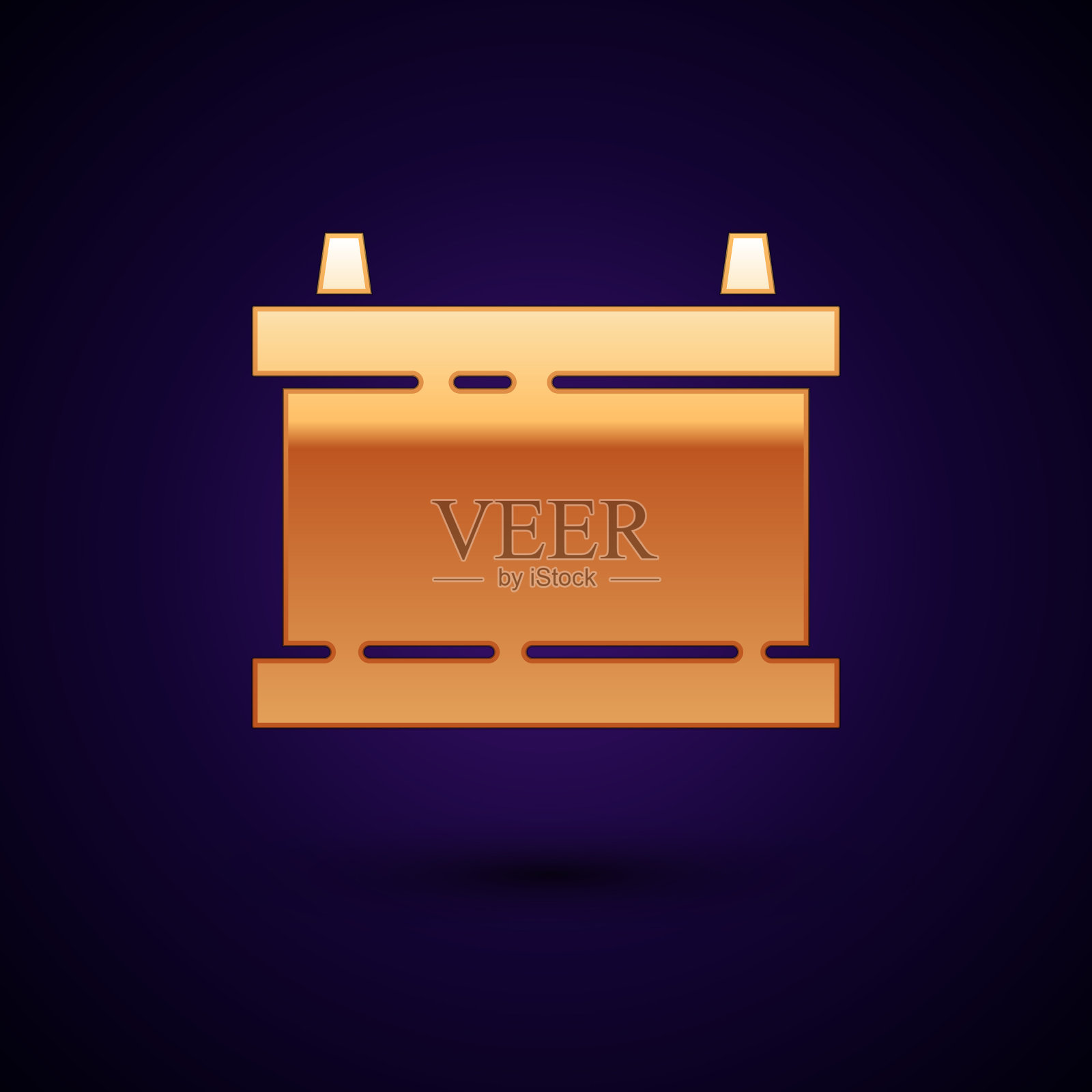 金色汽车电池图标孤立在深蓝色图标素材