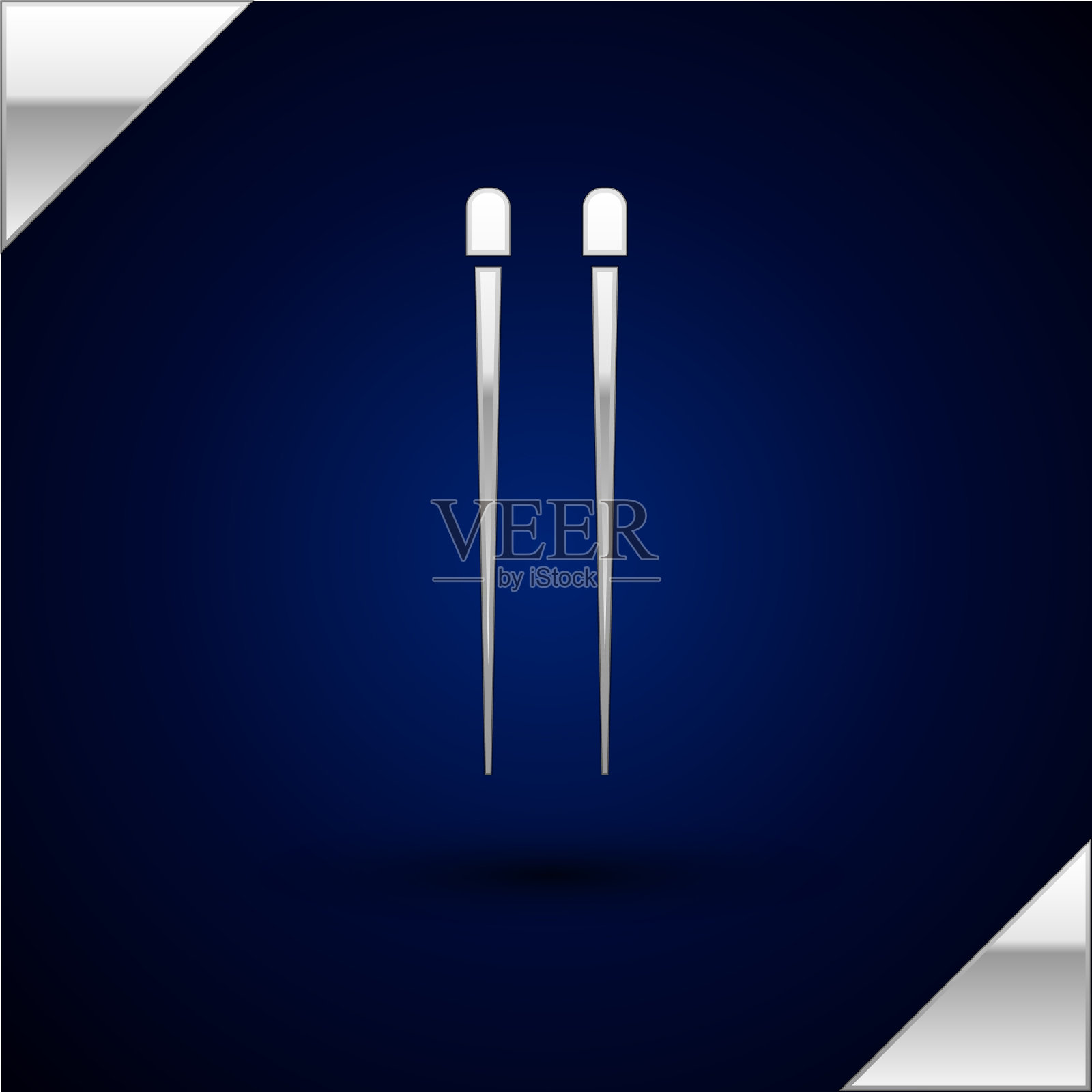 银色食物筷子图标孤立在深蓝色插画图片素材