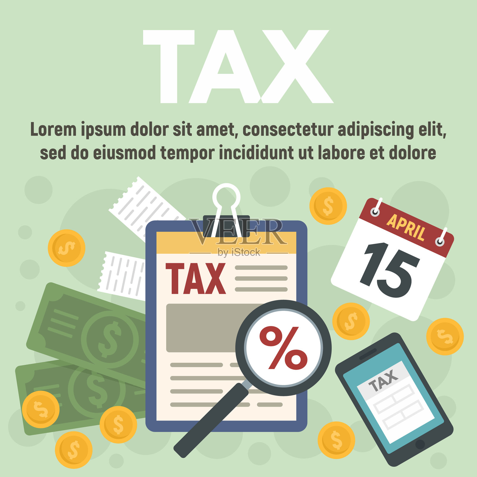 税时概念横幅平坦风格插画图片素材