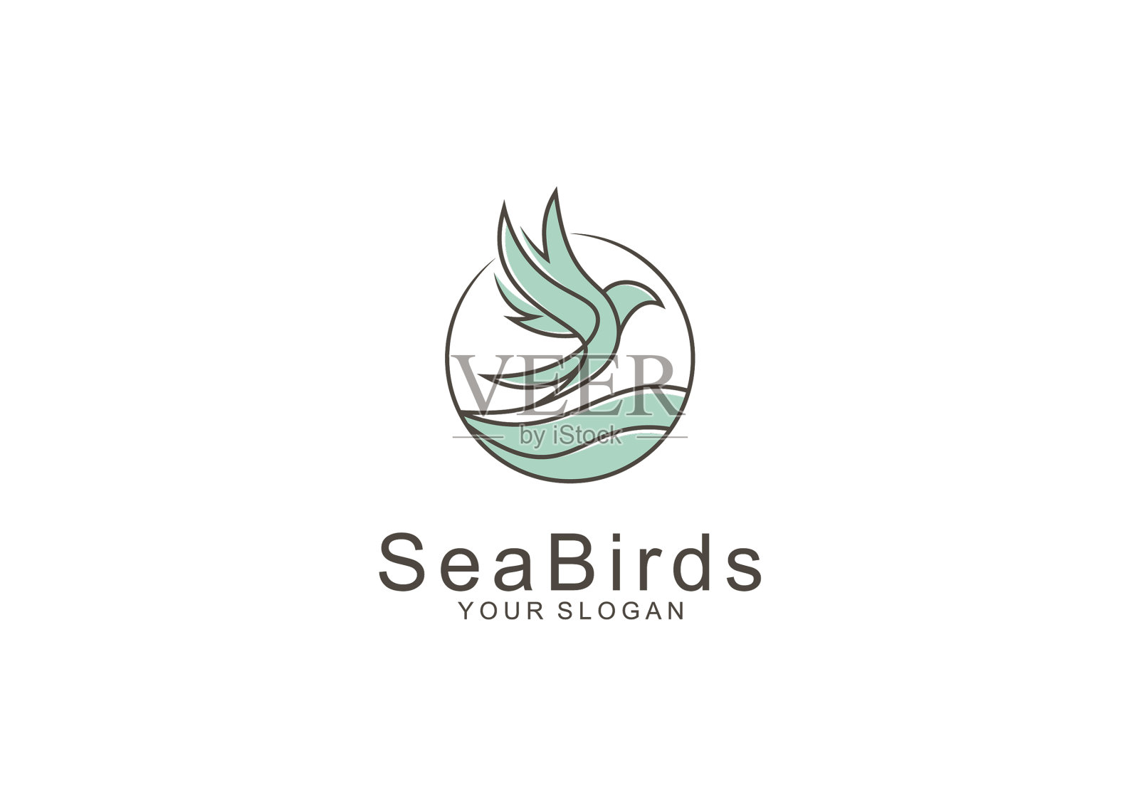 标志是一条飞过大海的鸟线插画图片素材